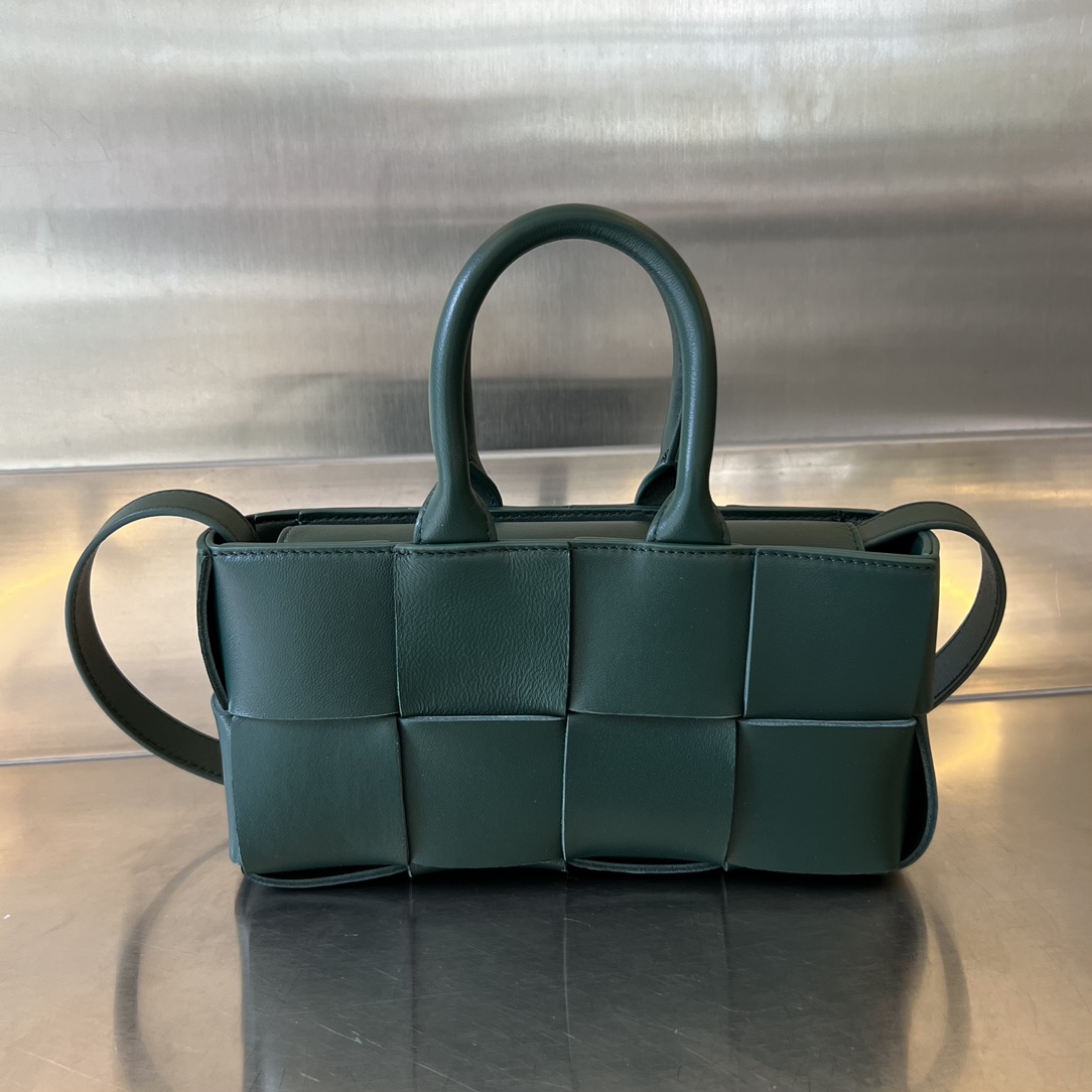 Mini East-West Arco Intreccio Leather Tote Bag Emerald Green